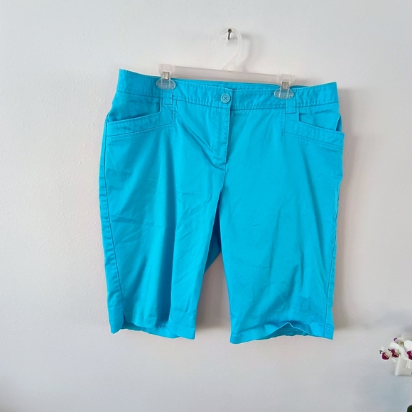 Tribella Pants - Tribella Bermuda Shorts Womens Size 16 Teal Blue Stretch Mid Rise Summer Golf